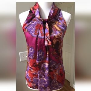 Adiva watercolor tunic high neck sleeveless blouse M medium satin